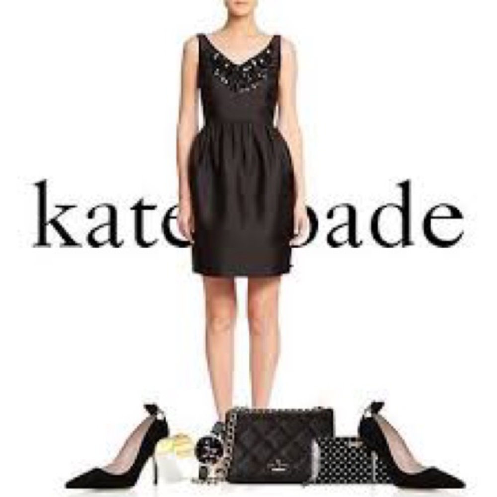 kate spade Black Beaded V-Neck Mini Dress